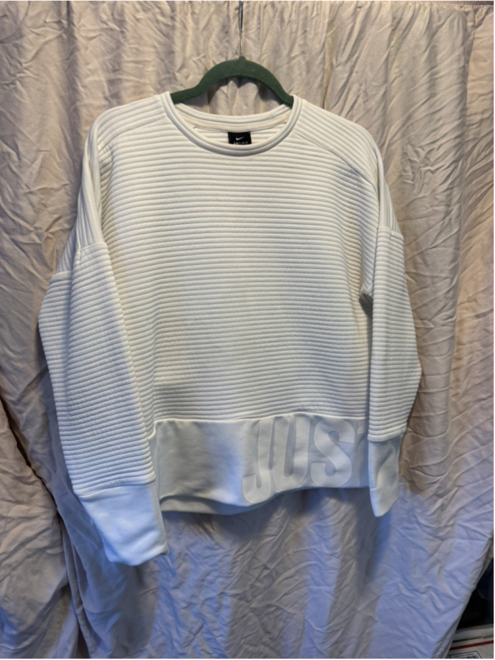 NIKE DBL GRX Dri-Fit Sweatshirt Women Large White Ribbed Crew Lightweight